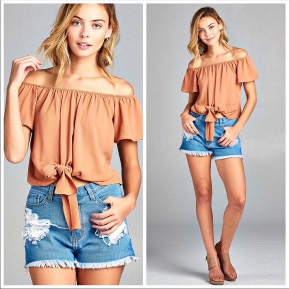 Dusty Apricot Off-Shoulder Top - Picture 2 of 8